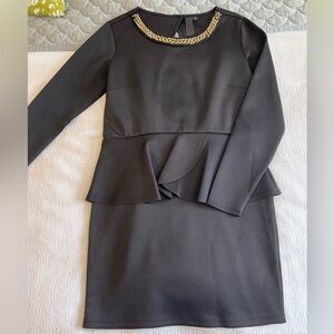 Open-Back Black Peplum Long Sleeve Cocktail Dress